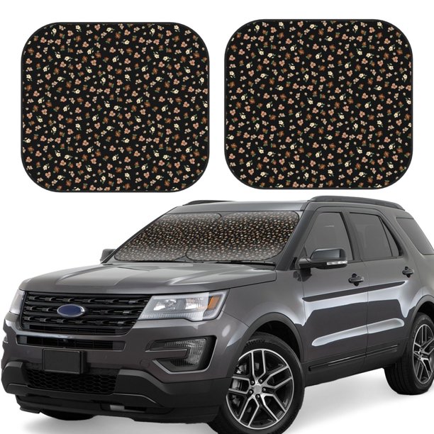 Fotbe Flower Pattern On Black Juego de 2 Piezas de Parasoles para Parabrisas | Bloqueador Solar para Auto | Accesorios Plegables para Protección Solar Interior-Large
