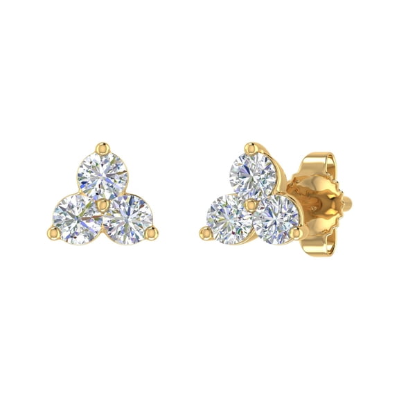 0.31 Carat 3-Stone Diamond Stud Earrings in 14k Yellow Gold - IGI Certified (I1-I2 Clarity)