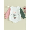 thumbnail image 2 of Suealasg Baby Girls Easter Clothes Infant Girls Bubble Romper Long Sleeve Crew Neck Bunny Letters Print Bodysuit Jumpsuit for Newborn Girls, 2 of 9