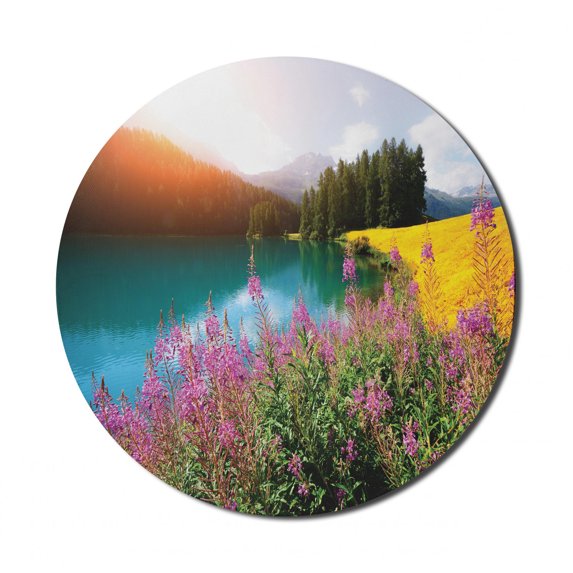 Landscape Mouse Pad for Computers, Champferersee Lake in the Swiss Alps Switzerland European Outdoors Meadow Forest, Round Non-Slip Thick Rubber Modern Mousepad, 8" Round, Multicolor, by Ambesonne
