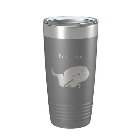 

Fox Lake Map Tumbler Travel Mug Insulated Laser Engraved Coffee Cup Wisconsin 20 oz Dark Gray