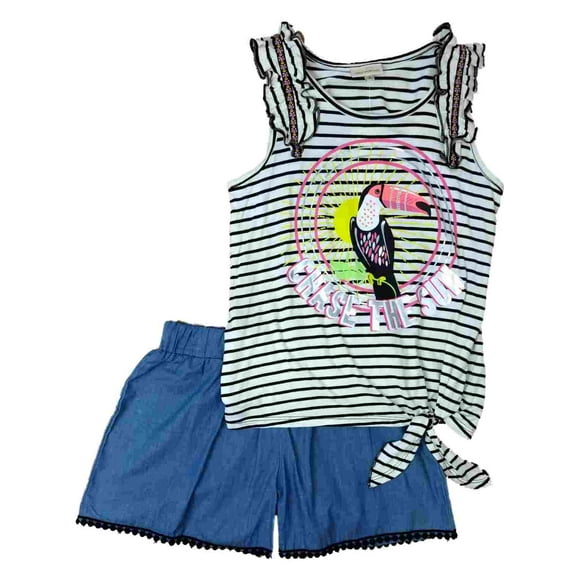 Girls Toucan Outfit Stripe Chase The Sun Shirt & Blue Chambray Shorts Set XXS