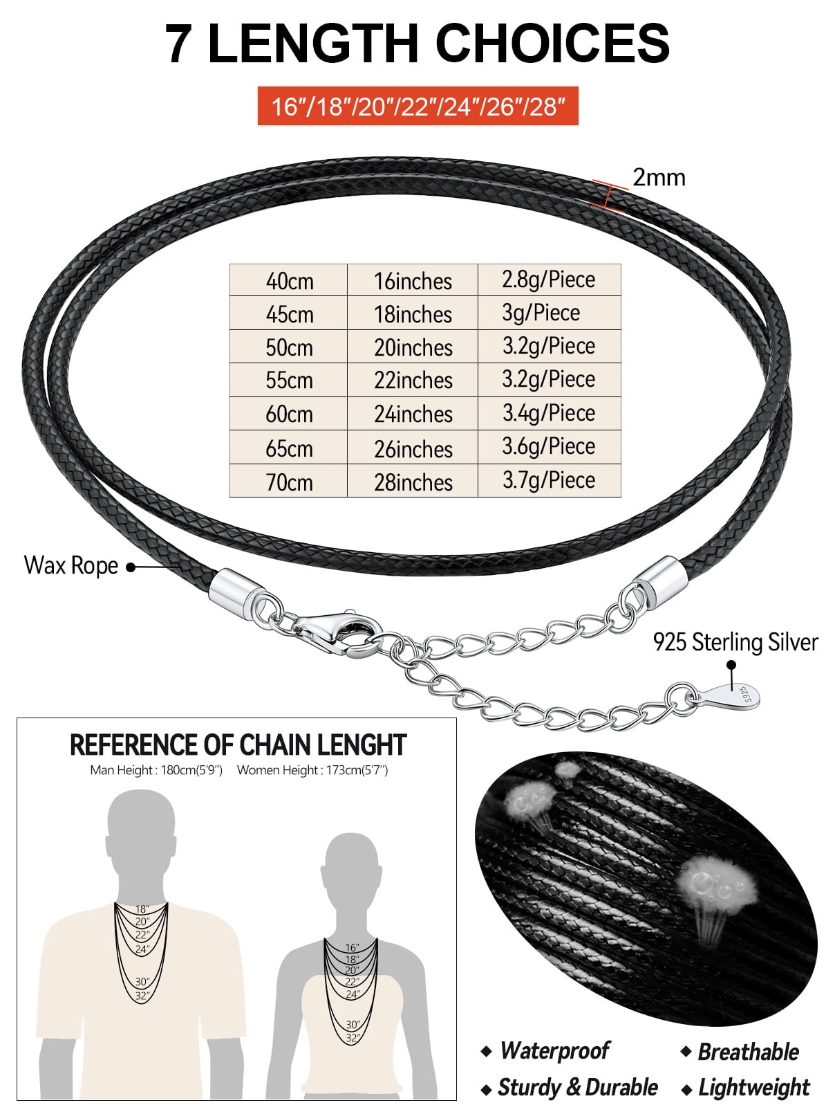 FaithHeart Braided Leather Cord Necklace for Men Women 925 Sterling Silver Snap Clasp, 2MM Waterproof Black Woven Wax Rope Chain for Pendant Jewelry Gift for Son Graduation