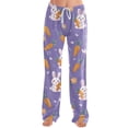 thumbnail image 5 of Easter Satin Pajama for Women Wide Leg Bunny Egg Print Loungewear Elastic Waist Festival Lounge Pants Drawstring Stretchy Cute with Pockets Pants, #294 Purple M, 5 of 5