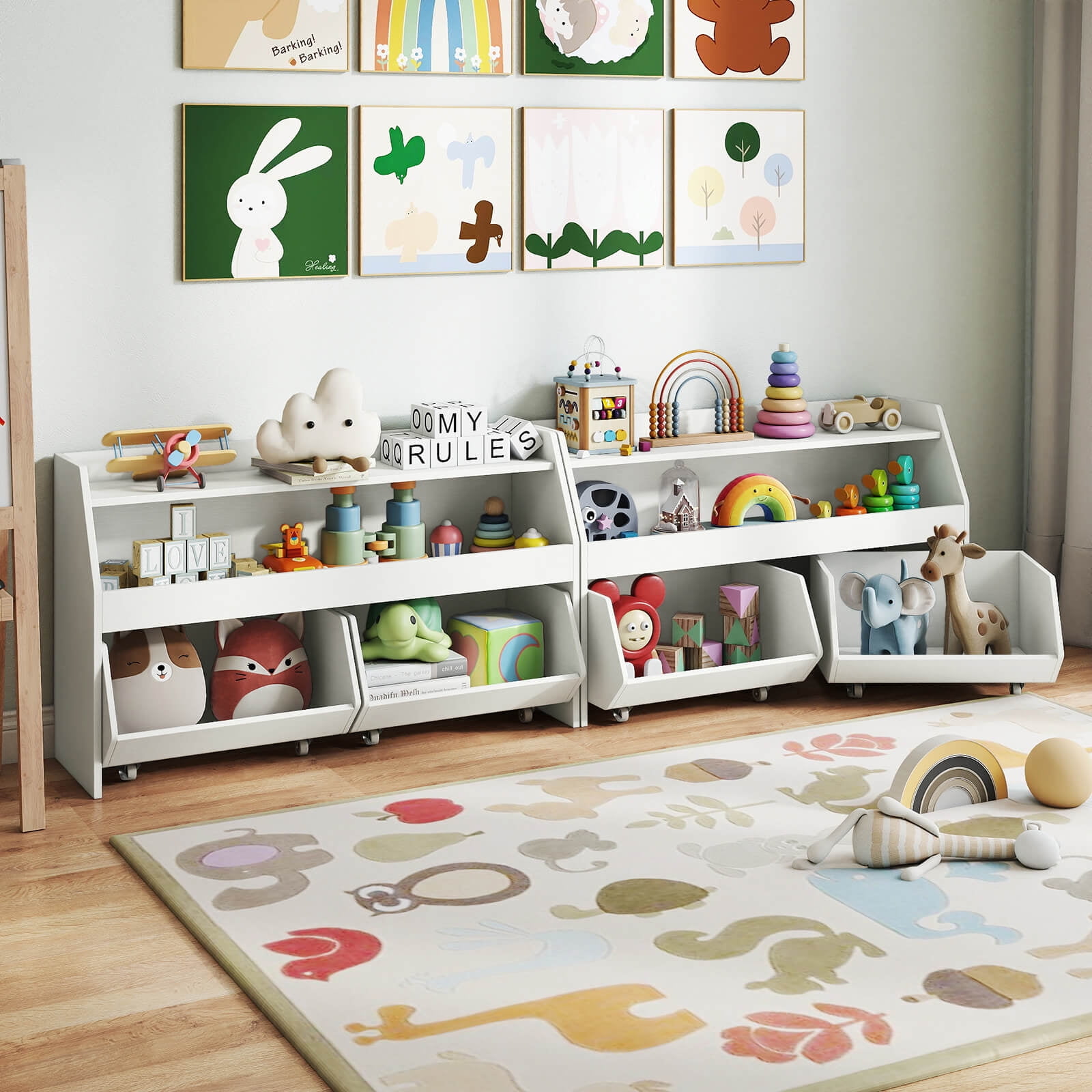 Costway Kids Toy Storage Organizer with 2 Movable Drawers Open Shelf Compartment for Kids White
