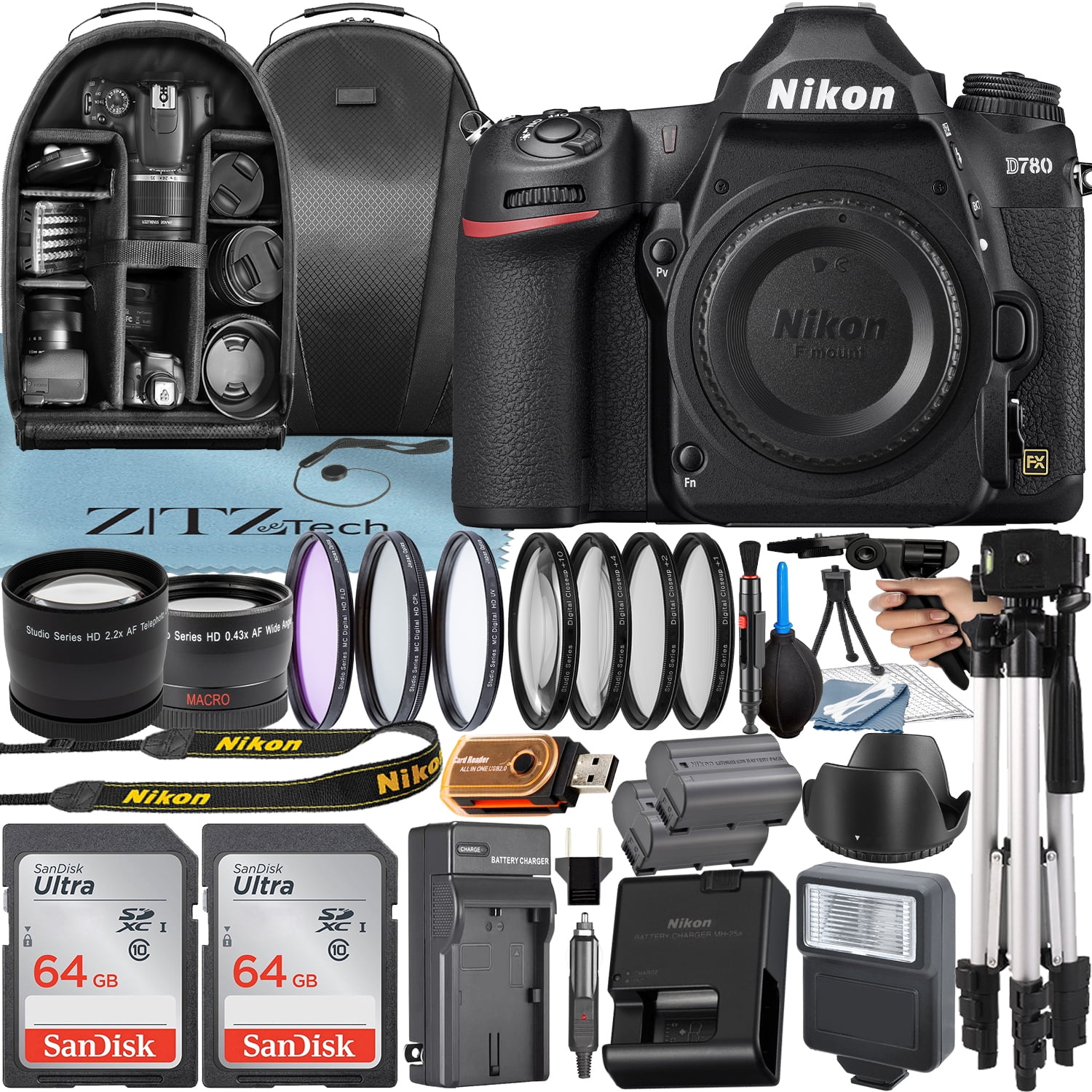 Nikon D780 DSLR Camera (Body Only) with 24.5MP CMOS Sensor + SanDisk 64GB Card + Case