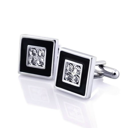 18k Gemstone Cufflinks - Cufflink , Black/ Silver Square with 4 Jewels