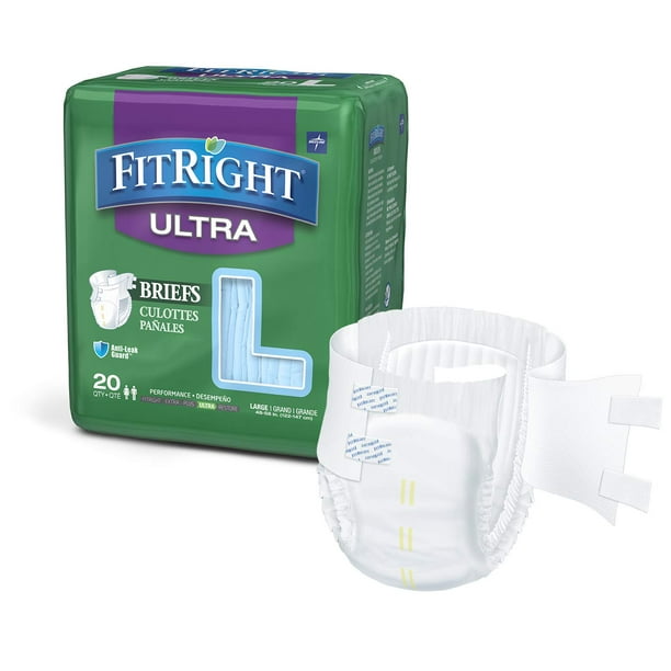 FitRight Ultra Adult Diapers, Disposable Incontinence Briefs with Tabs