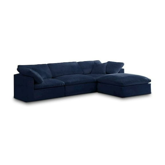 Meridian Furniture Cozy Navy Velvet Overstuffed Modular Sectional