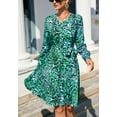 thumbnail image 5 of V Neck Button Front Printed Dress for Women Above Knee Length Green Medium, 5 of 5