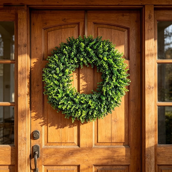 Boxwood Wreaths for Front Door, 18" Realistic Artificial Greenery Wall Hanging Decor, All-Season Outdoor Indoor Home Decoration for Porch, Farmhouse & Holiday Display
