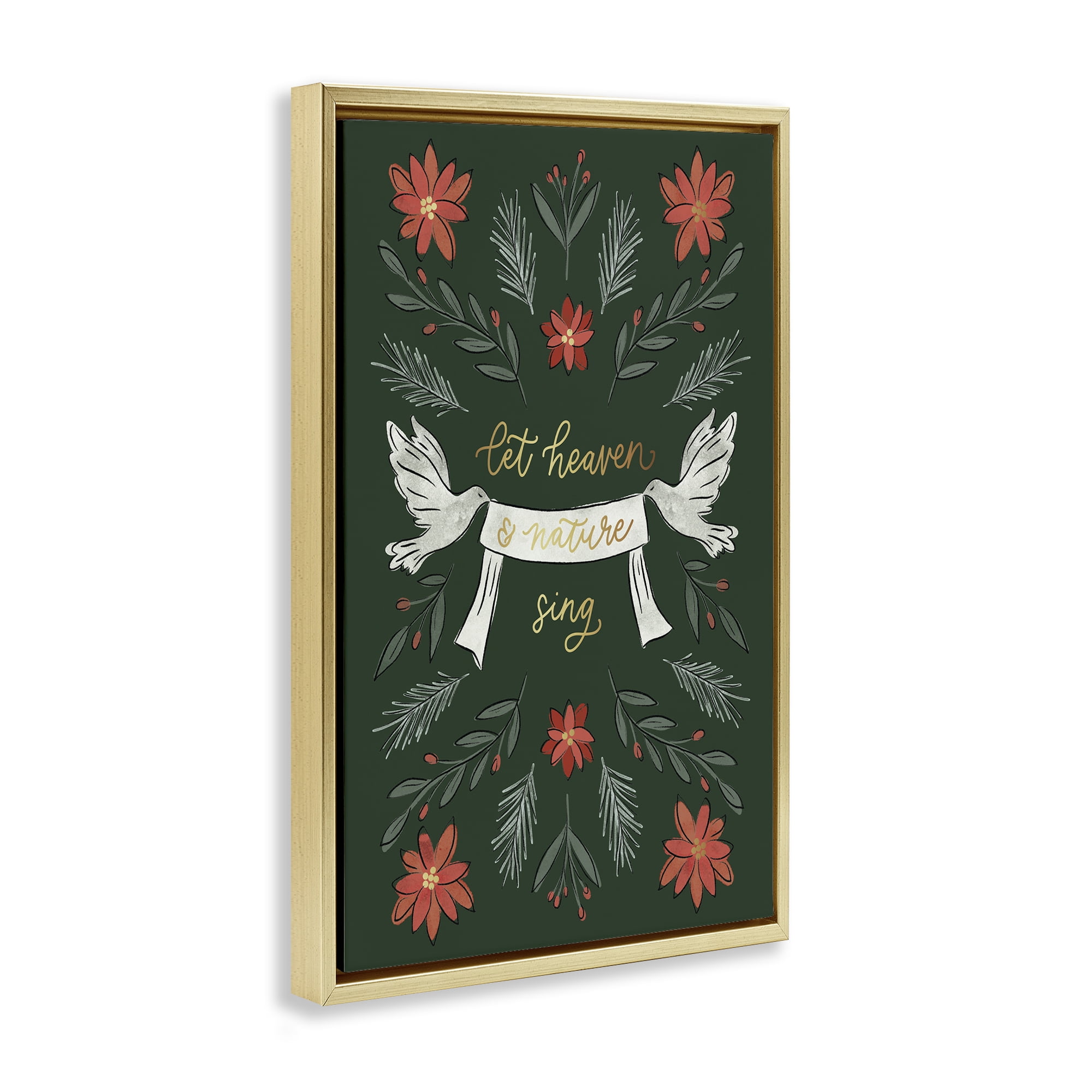 Stupell Industries Xmas Let Heaven Sing Holiday Painting Gold Floater Framed Canvas Art Prints Wall Art, 17 x 25