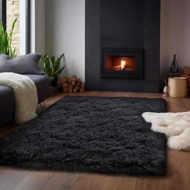 Alfombra Zentavio negra para salón y dormitorio, 120 x 180 cm