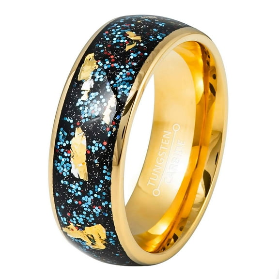 Jewelry Avalanche Dome Gold Tungsten Wedding Band, Mens Galaxy Ring, Engagement Band Comfort Fit 8MM