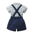 thumbnail image 2 of StylesILove Little Boys Short Sleeve Plaid Shirt and Suspender Bottom, Bowtie 3pcs Gentleman Suit Set Cotton Overalls Outfit (4T), 2 of 7