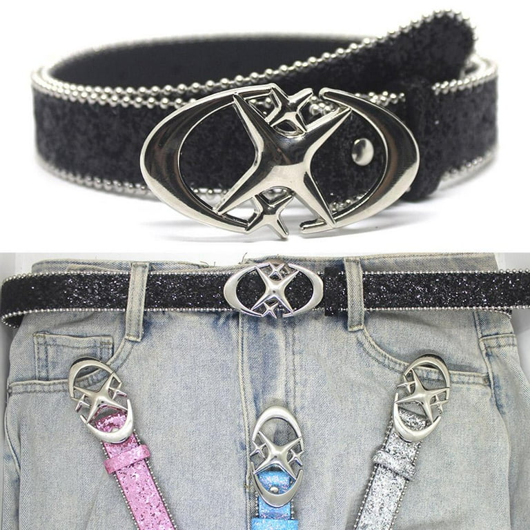 Bduttlefish Punk Star Moon Belt Y2K Glitter Rhinestone PU Leather