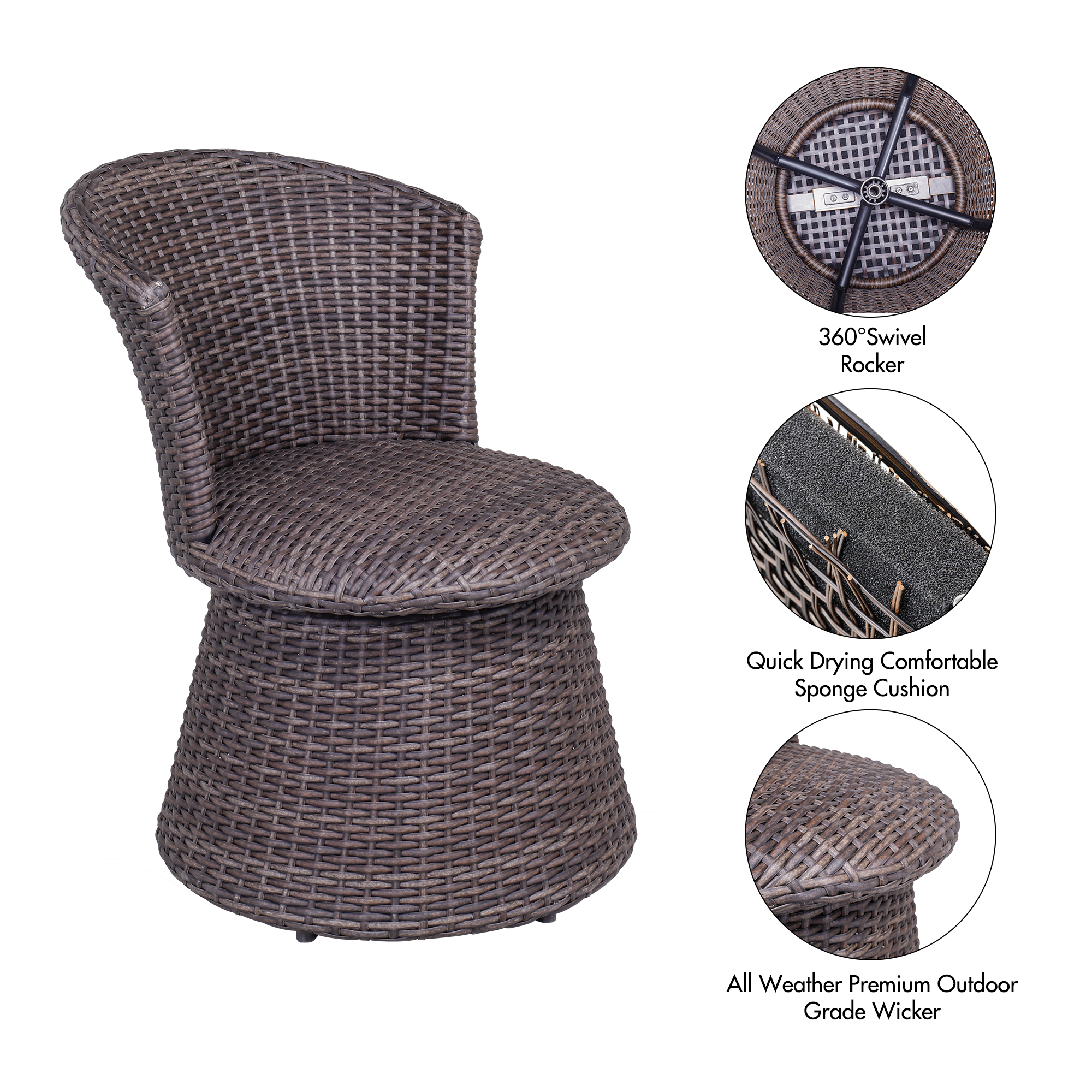 Wicker Swivel Stool Chair Indoor Outdoor Rattan Chair Patio Furniture