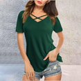 thumbnail image 2 of DondPO Womens Summer Tops V Neck Short Sleeve Basic Plain Tee T Shirt T Shirts for Women Womens Shirts Basic T Shirts for Women Green M, 2 of 5