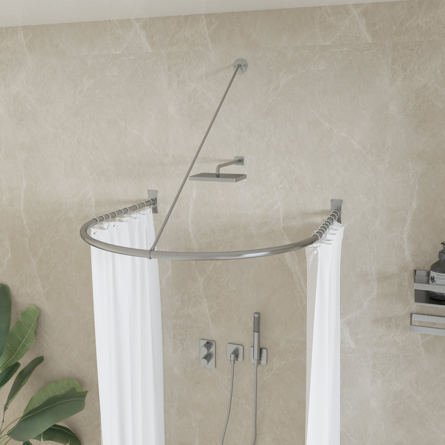 Naiture 48" Swivel Stainless Steel Shower Curtain Rod Ceiling Support with 1'' Loop, Brushed Nickel Finish