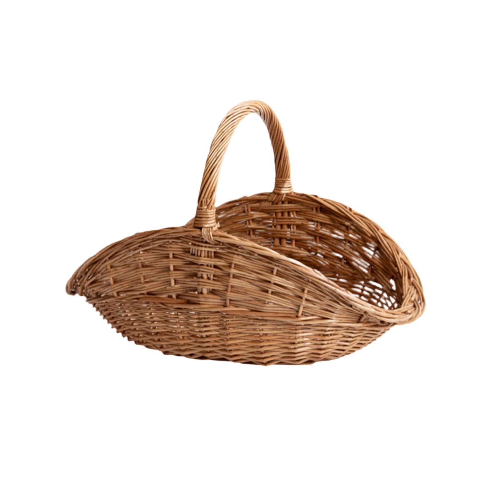 Rustic Woven Gathering Basket, Handmade Rattan Basket with Rope Handle for Picnics, Vegetable Harvest, Easter, and Farmhouse Home Decor Storage 14.6Inches