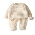 thumbnail image 2 of ATOGUTA Girl Outfits Kids 2 piece Long Sleeve Pants Fleece Outfits Set Size 1T-11, Beige, 2 of 4