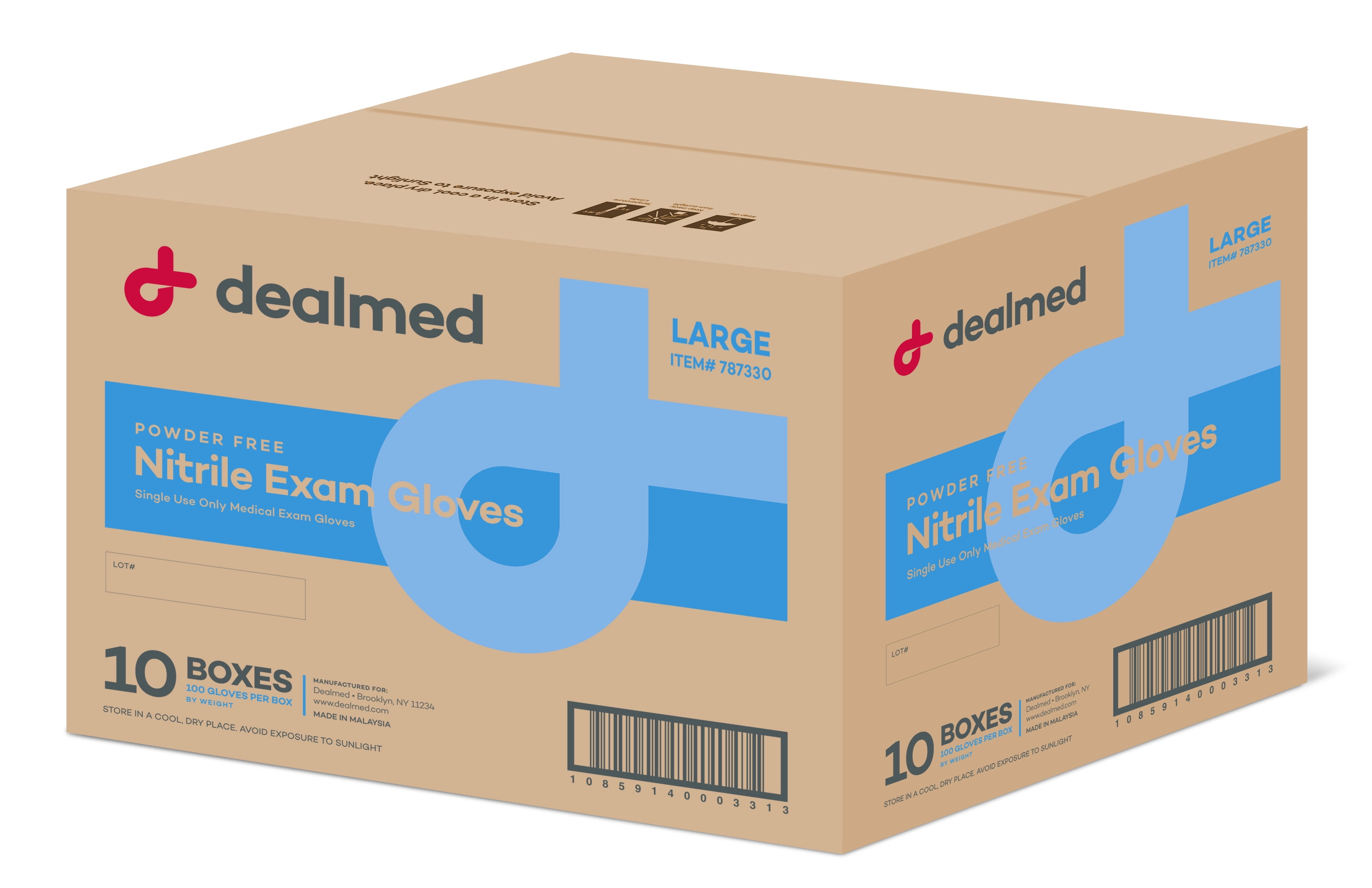 Dealmed Nitrile Exam Gloves – 100 Count Disposable, Non-Irritating, Latex Free Gloves, Multi-Purpose for First Aid and Medical Facilities (Large, Case of 10)