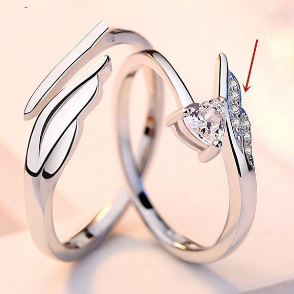 Sterling Silver Angel Feather Wings Ring for Men and Women Adjustable Opening Couple Rings Korean Jewelry Cupid Feather Anniversary Gift