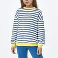 thumbnail image 6 of Fesfesfes Kids Striped Print Drop Shoulder Long Sleeve Crewneck Sweatshirt Casual Comfortable Pullover Top for Boys Girls Everyday Wear Soft Breathable Fabric(Blue,3-4 Years), 6 of 7
