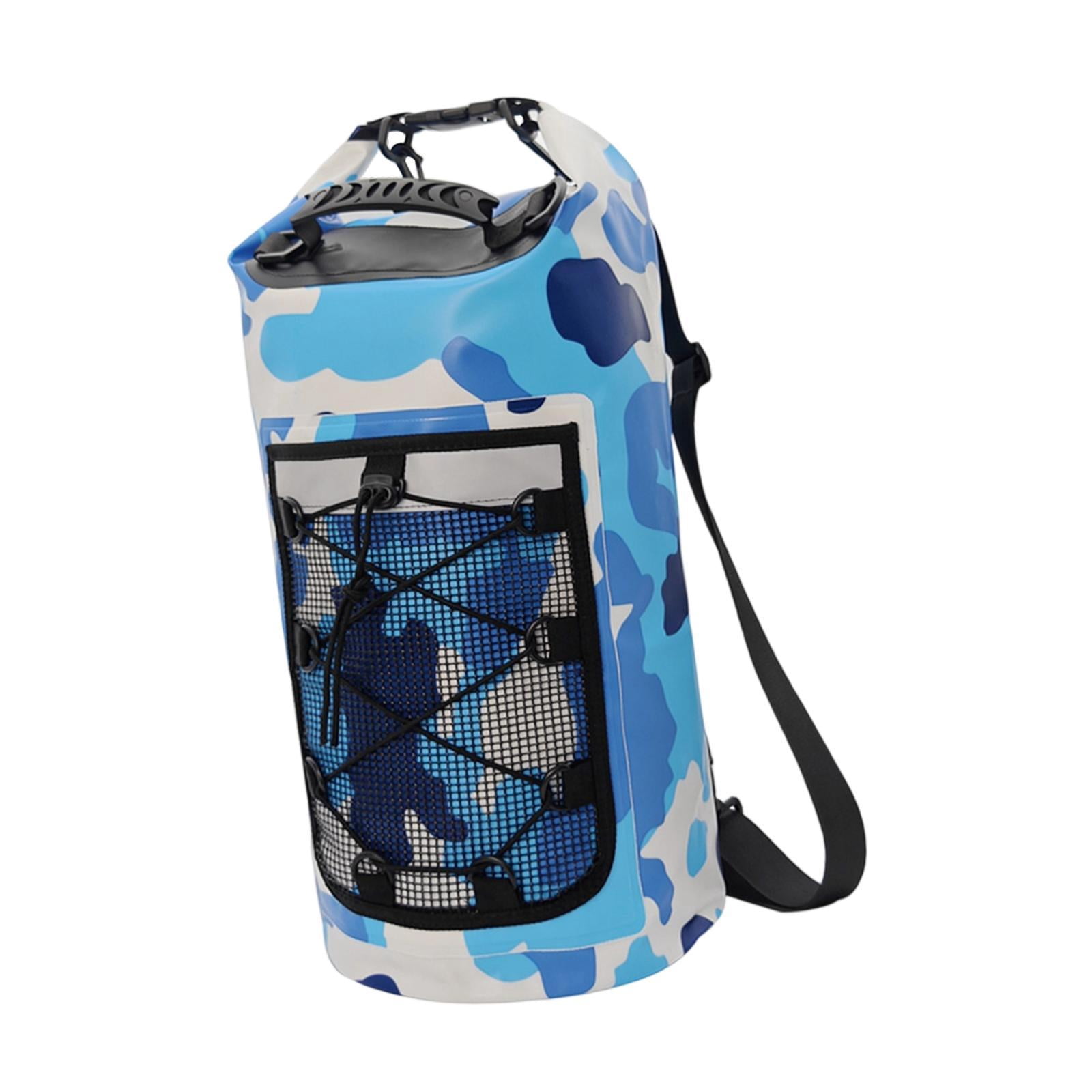 Dualoai Waterproof Dry Bag Multifunctional with Mesh Pocket Men Women Comfortable Floating Backpack Storage Bag for Swimming Kayaking Blue