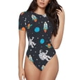 thumbnail image 2 of Uemuo Space Pattern Women's One Piece Short Sleeve Swimsuit Rash Guard Surfing Modest Quick-drying Swimsuit Beach Essentials-, 2 of 9