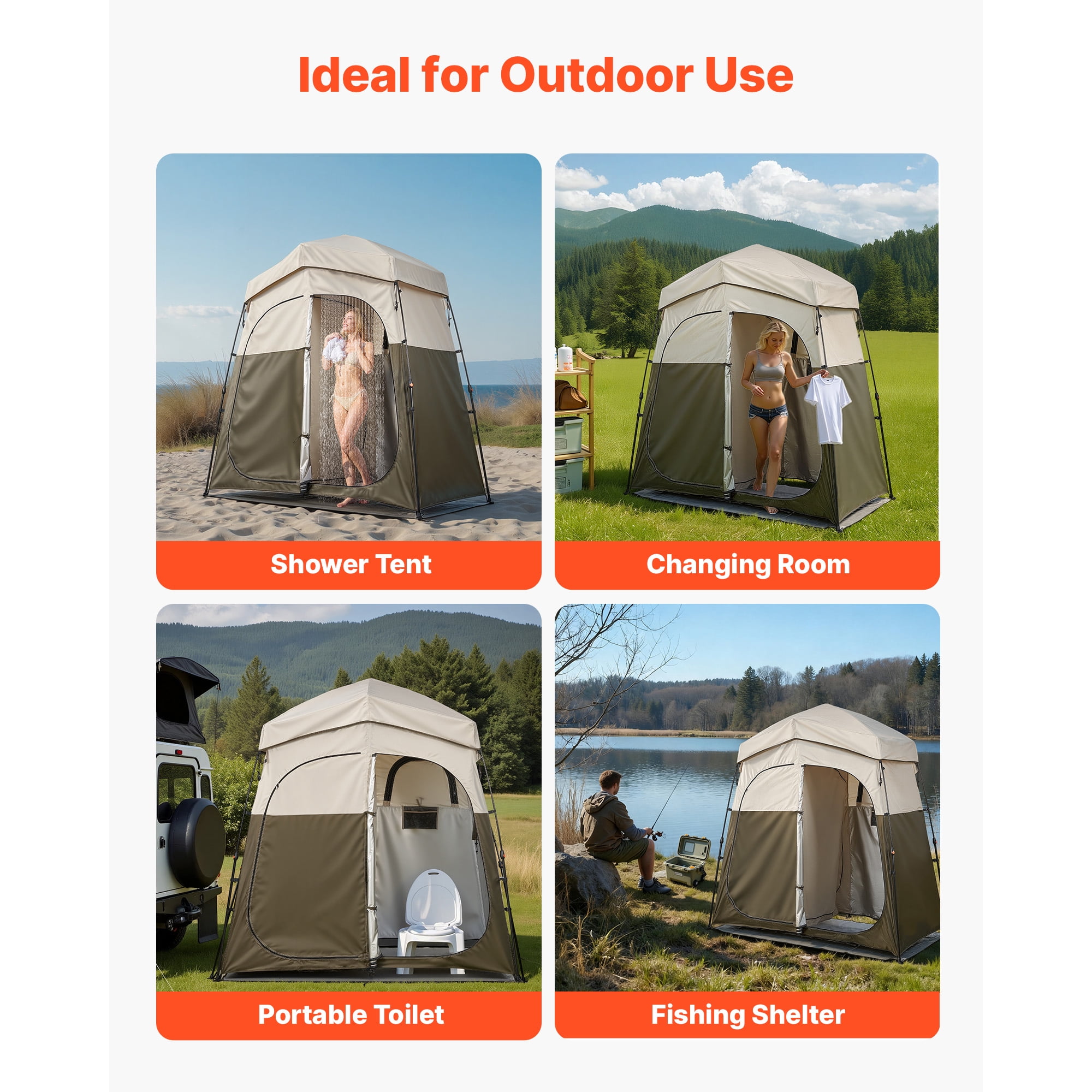 KFFKFF Portable Camping Shower Tent, Dual-Room Privacy Shelter with Stakes, Ropes, and Carry Bag, Durable 150D Oxford Fabric with Silver Coating, Ideal for Camping, Beach Trips, and Fishing