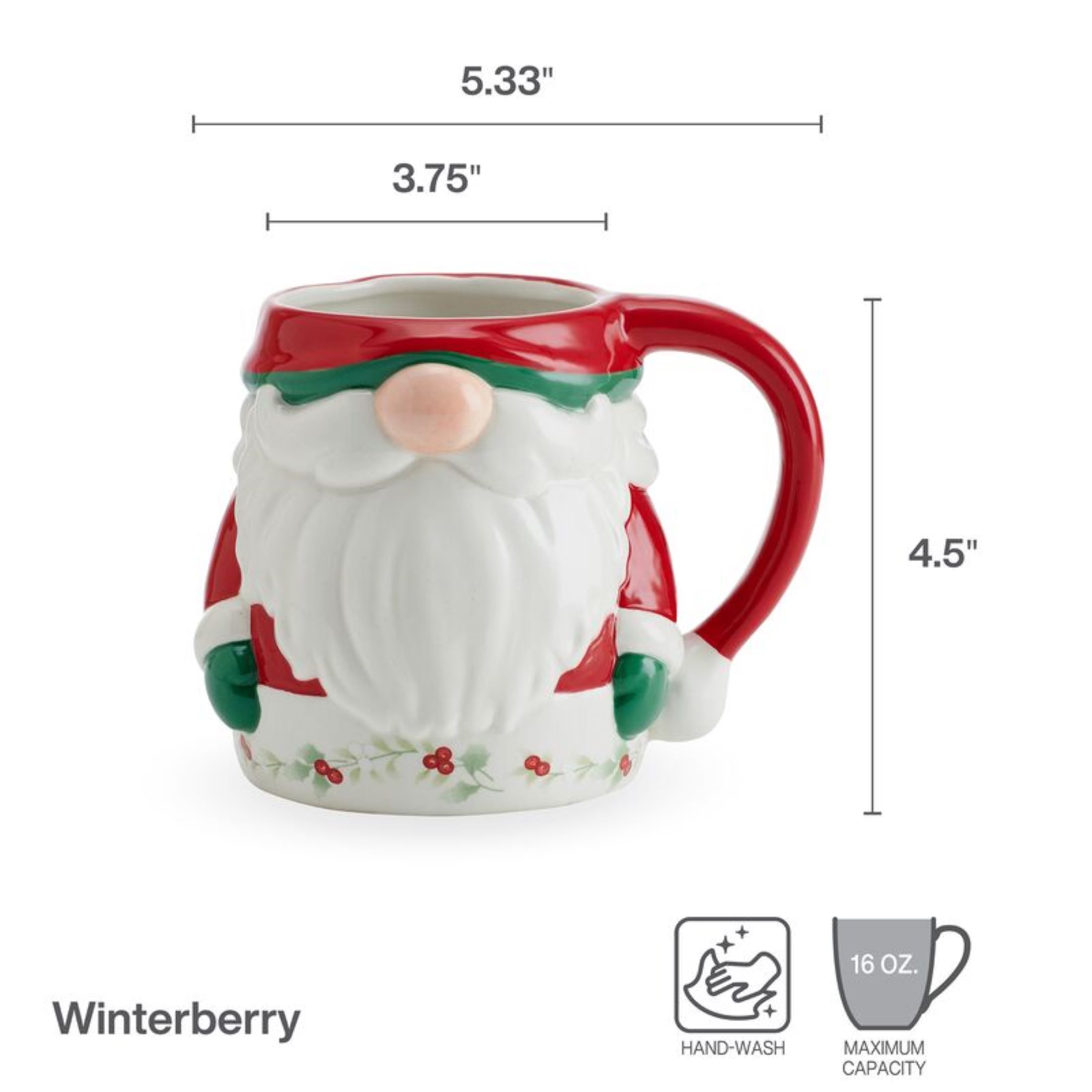 Pfaltzgraff Winterberry Dolomite 16 oz Figural Mug Santa