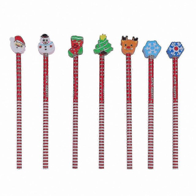 Cartoon Christmas Pencils with Erasers - 24 Pack School Stationery Gift for Kids Office Use