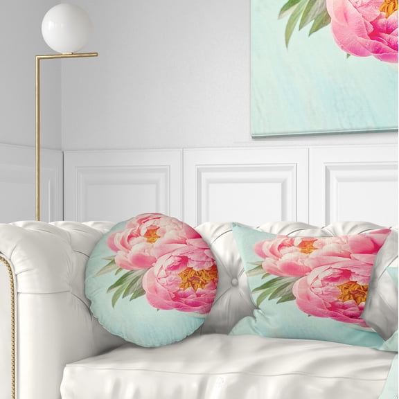 Designart Peony Flowers on Blue Background - Floral Throw Pillow - 12x20
