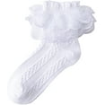 thumbnail image 4 of 5 Pairs Little Girls Ruffle Lace Trim Cotton Socks Toddler Baby Girl Eyelet Frilly Dress Socks, 4 of 6