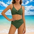 thumbnail image 2 of Ecqkame Womens Bikini Sets Two Piece Push-Up Beach Swimsuits Solid Color Adjustable Straps Fashion Bathing Suits Army Green L, 2 of 7