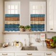 thumbnail image 3 of 3 Piece Kitchen Curtains and Valances Set Farmhouse Navy Blue Brown Cafe Curtains 24 Inch Length Vintage Wooden Striped Valance & Tier Curtain for Living Room Bedroom Small Window 54"x18"+27"x24"*2, 3 of 6