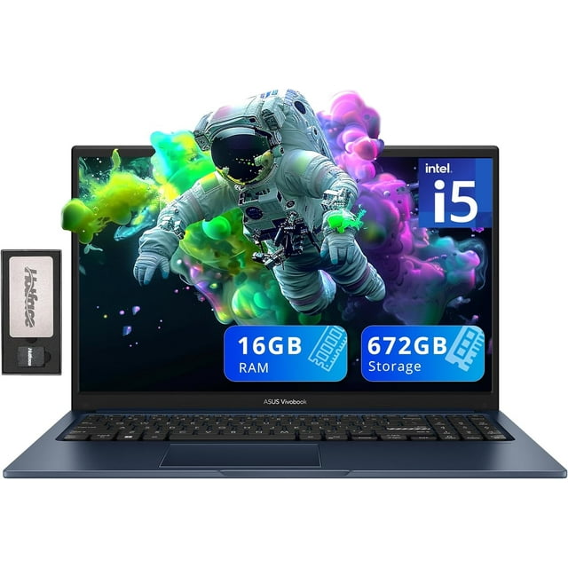 ASUS Vivobook 15 Business Laptop, 15.6" FHD Display, Intel i5-1235U, 16GB RAM, 672GB Storage(512GB SSD+160GB Docking Station Set), Intel Iris Xe Graphics, HD Camera, Num Pad, WiFi 5, Win 11, Blue