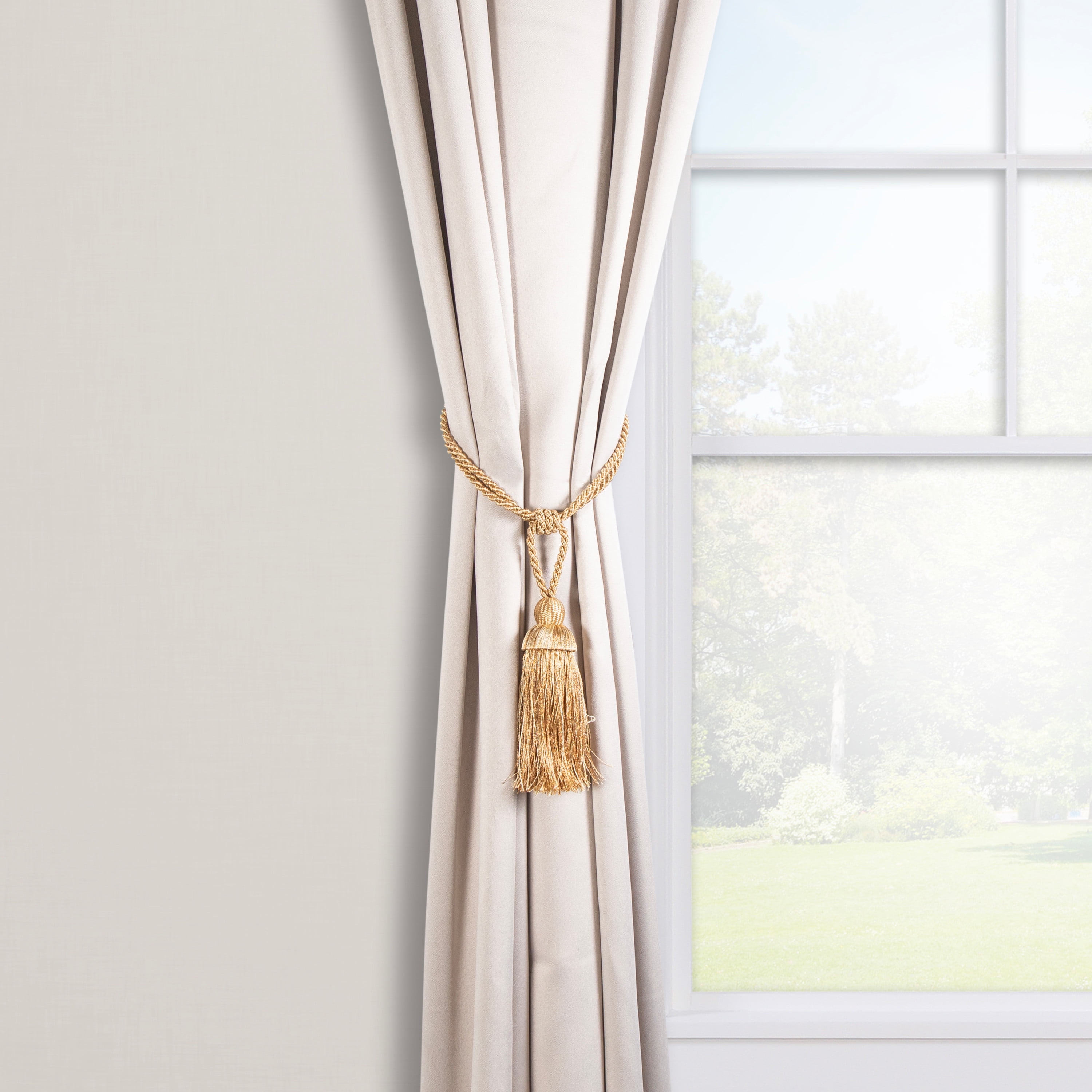 Mainstays Polyester Rope Tassel Curtain Tieback Set, Ivory/Gold, Set of 2