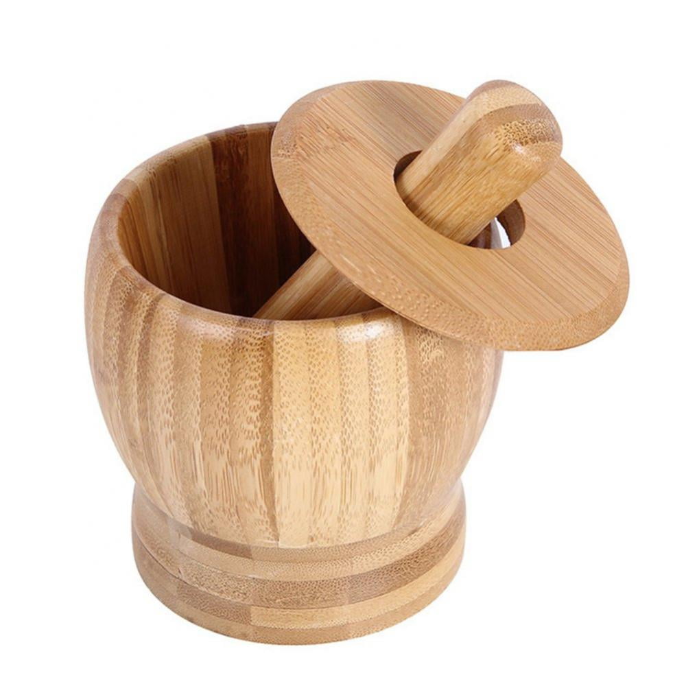 Kitchen Essentials Guacamole 4 Inch Diameter TOPZEA 2 Pack Mortar and Pestle Set with Cover Bamboo Pill Crusher Spice Grinder Garlic Crush Bowl for Herbs Pepper Nuts 