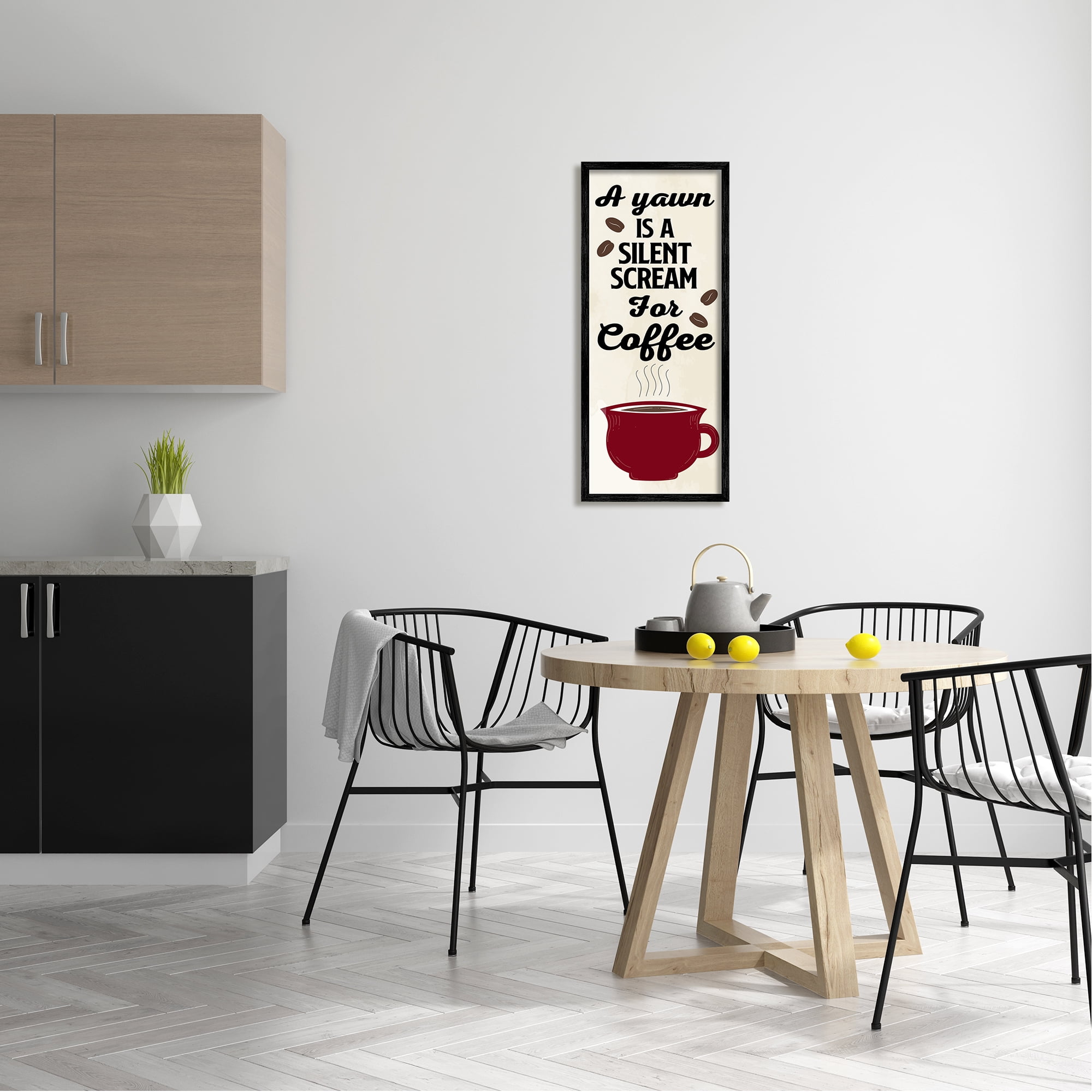 Stupell Industries Yawn For Coffee Phrase Food & Beverage Painting Black Framed Art Print Wall Art, 13 x 30