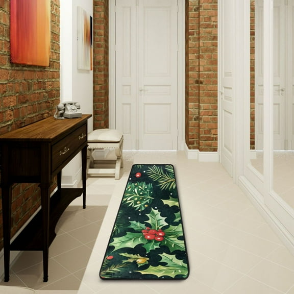 Green Christmas Runner Rug Non Slip 72×24 in Ares Rugs for Bedroom Bathroom Living Room