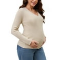 thumbnail image 4 of INSPIRE CHIC Womens Maternity Long Sleeve t Shirt V Neck Stretch Wrap Tops Breastfeeding Ruched Nursing Tees XL Apricot, 4 of 6