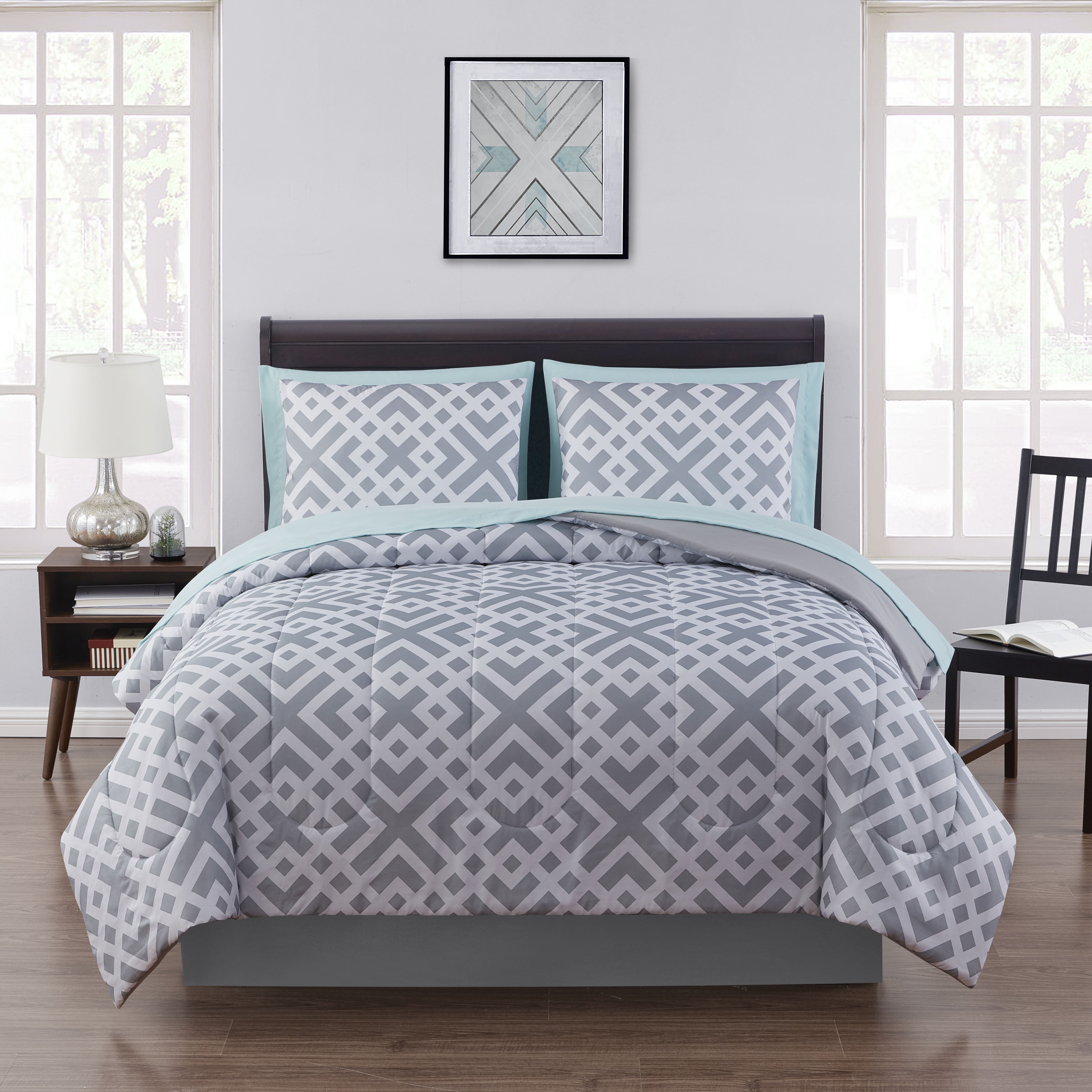 Details about   Grey & Teal 8 pc Bed in a Bag Bedding Set with Sheet Set Full Alternative Soft 