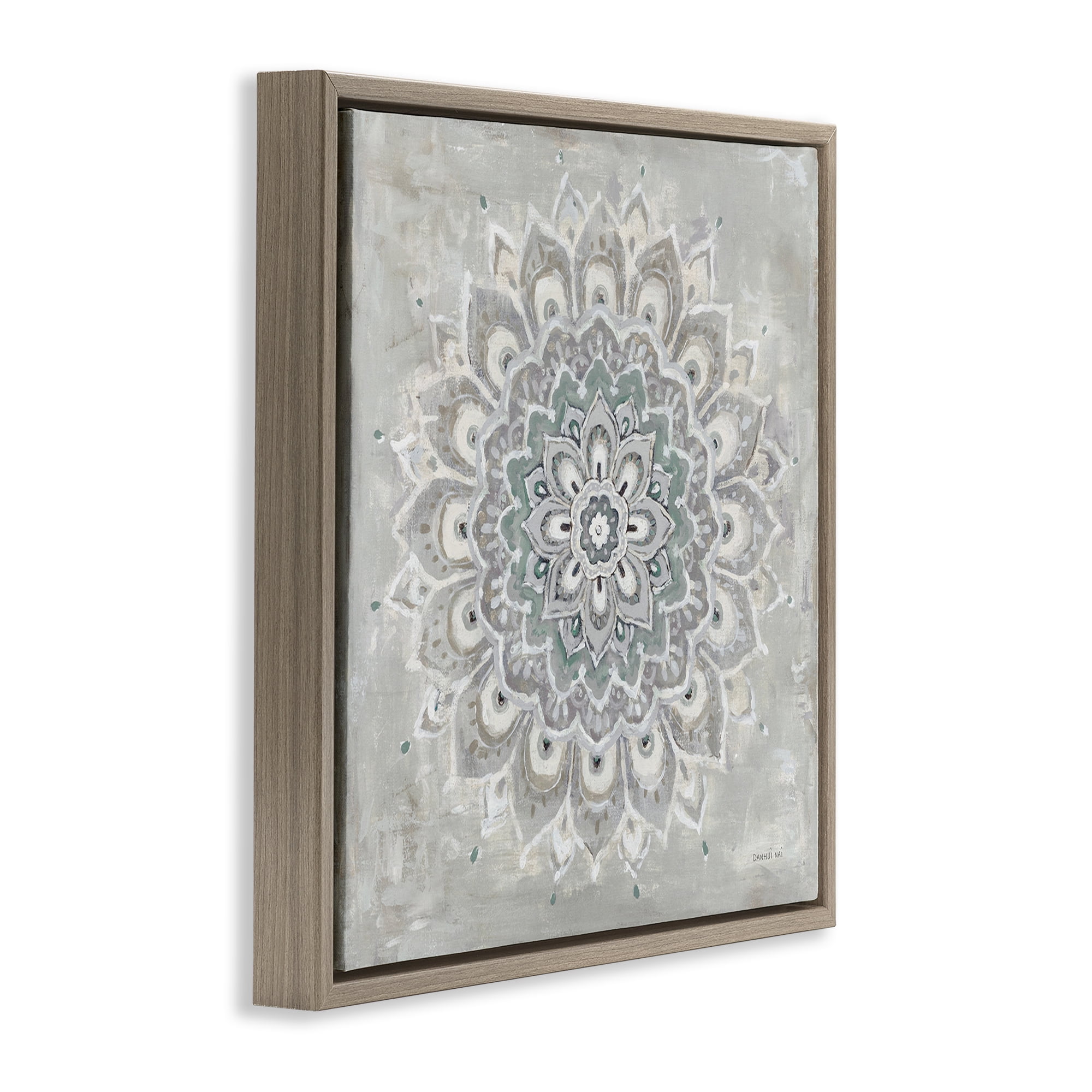 Stupell Industries Gentle Mandala Flower Abstract Painting Brown Floater Framed Canvas Art Print Wall Art, 18 x 18