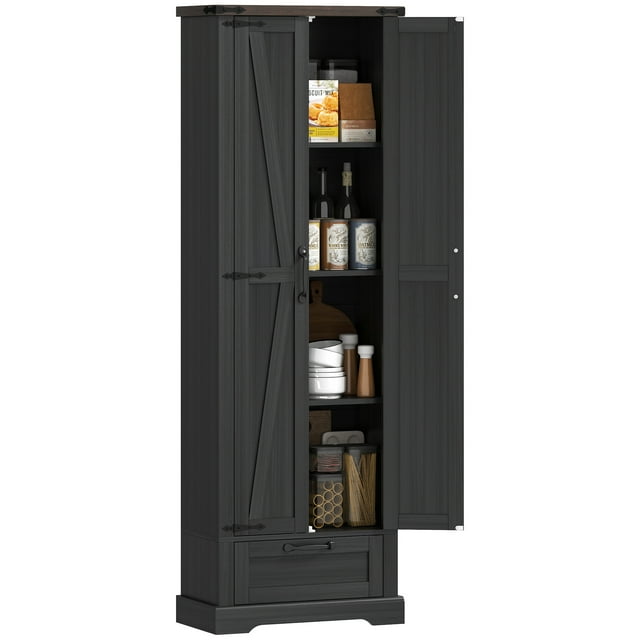 HOMCOM 71" Pantry Cabinet, Kitchen Storage Cabinet with 2 Doors, Black