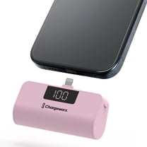 CHARGEWORX Portable Power Bank with LCD Display, Built-in Lightning Connector, Dual Charge Fast Charge Portable Charger 5000mAh, Compatible with iPhone 14, 13, 12 & Older (Pink)