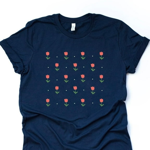 Spring Flower Tee, Cute Pink Tulips, Tulips Pattern Shirt Unisex S-5XL Hot Trending Shirt, Vintage Birthday Gift