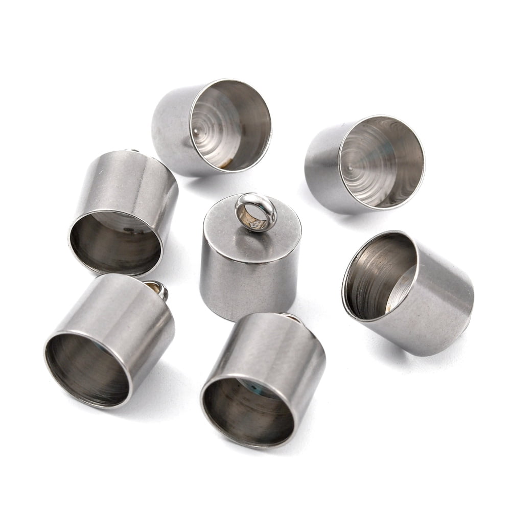 Tarnish Resistant Smooth Surface 201 Stainless Steel Cord Ends End Caps Stainless Steel Color 15x11mm Hole: 3.5mm 10mm Inner Diameter