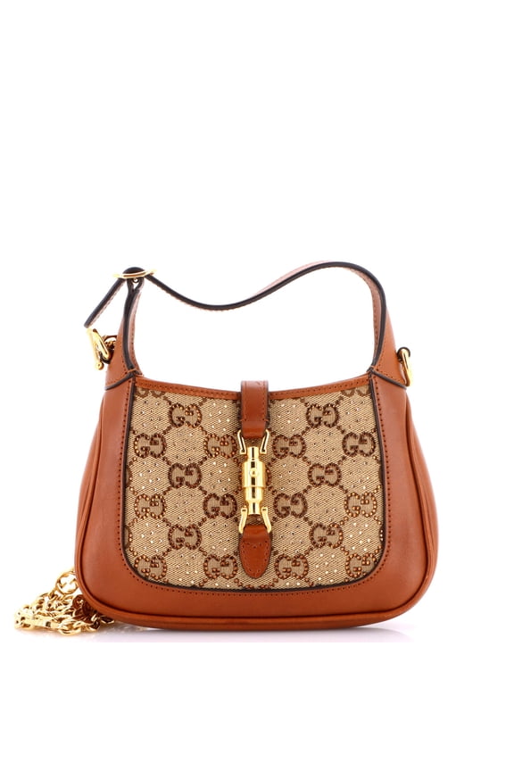 Pre-Owned Jackie 1961 Chain Hobo Crystal Embellished GG Canvas Mini By Rebag